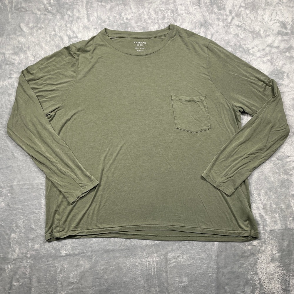 American Eagle Womens Soft & Sexy Long‎ Sleeve Pocket Tee Olive Green XXL